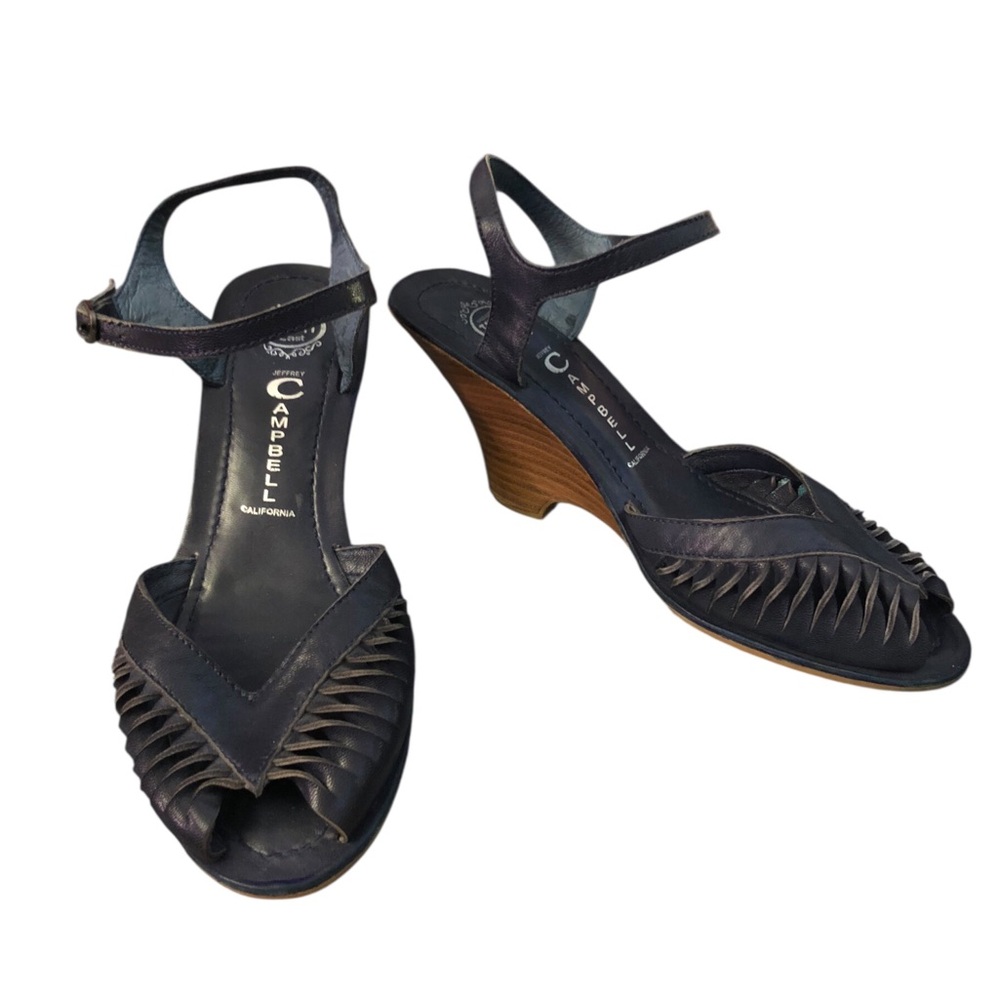 Jeffrey Campbell Navy Blue Leather Woven Wedges